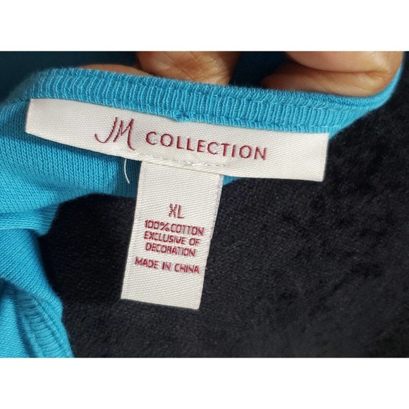 JM Collection Women's Blue Cotton V-Neck Long Sleeve Casual Top Blouse X-Large - Picture 10 of 14